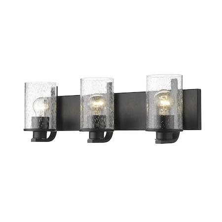 Z-Lite Beckett 3 Light Vanity, Matte Black And Clear Seedy 492-3V-MB